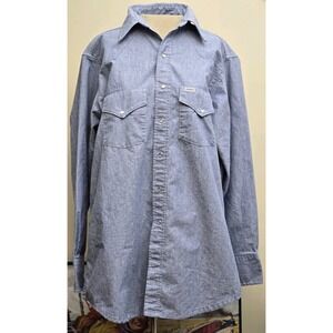 Vintage Carhartt Chambray Work Shirt 17x35 Union Made USA Pearl Snap Front Rare